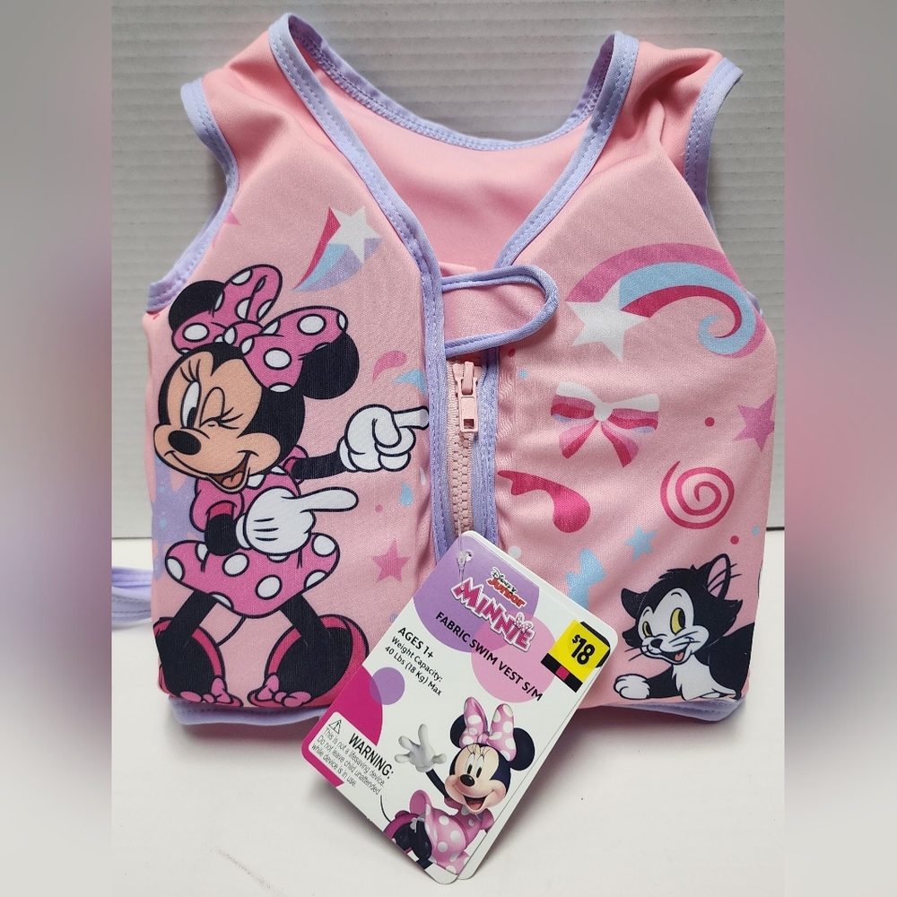 Toddler S/M Disney Minnie Mouse Fabric Swim Vest Child Pink 40 lbs New